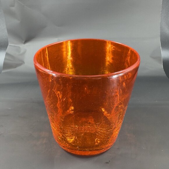 Blenko Dimpled Pinched Crackle Glass Red Drinking Glass Cup Hand Blown Vintage - Picture 11 of 12